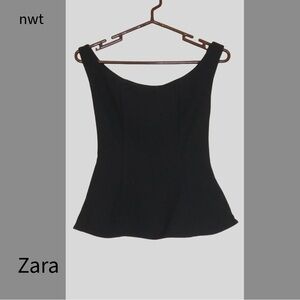NWT Zara Black Peplum Sleeveless Top Blouse